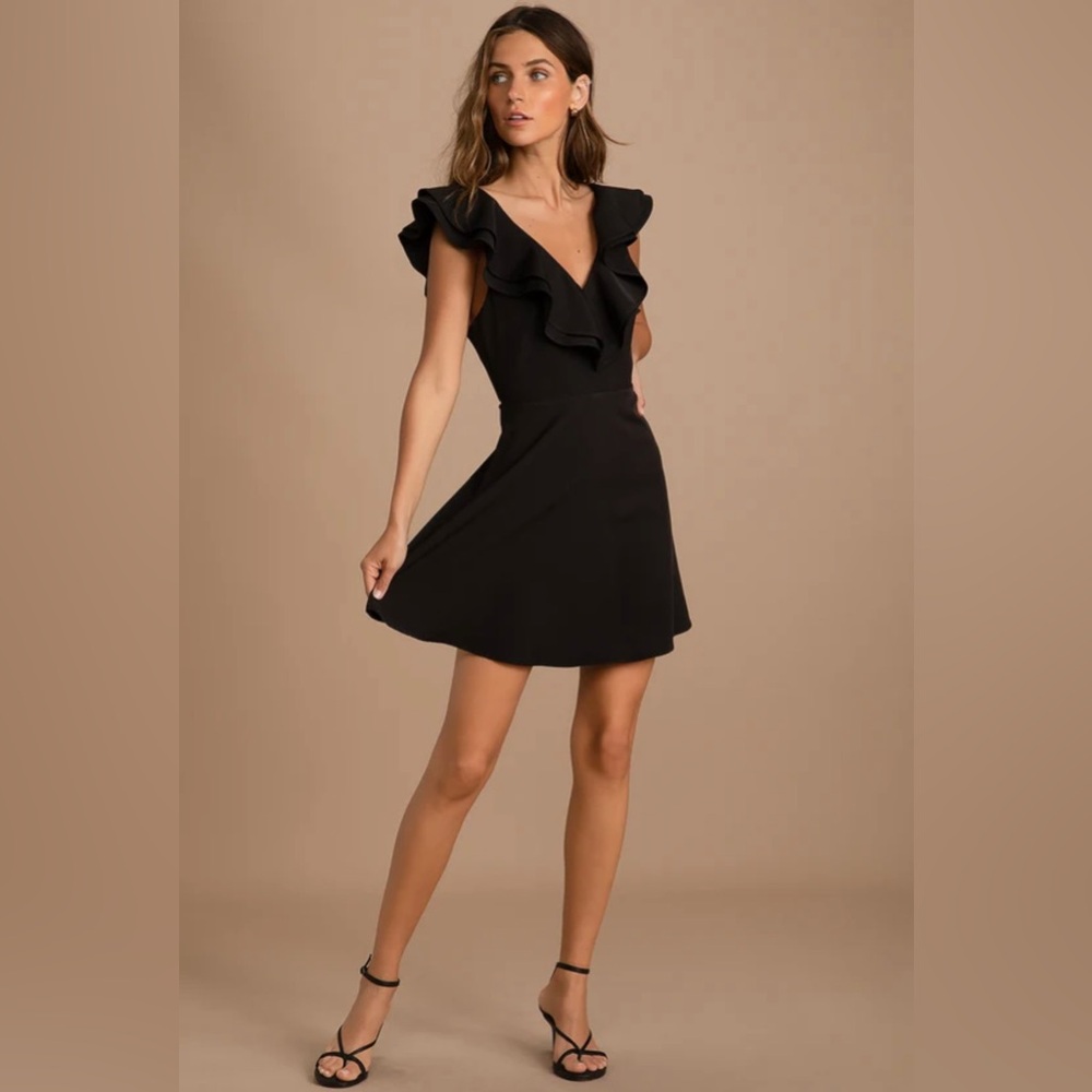 Divine Darling Black Ruffled Skater Dress
